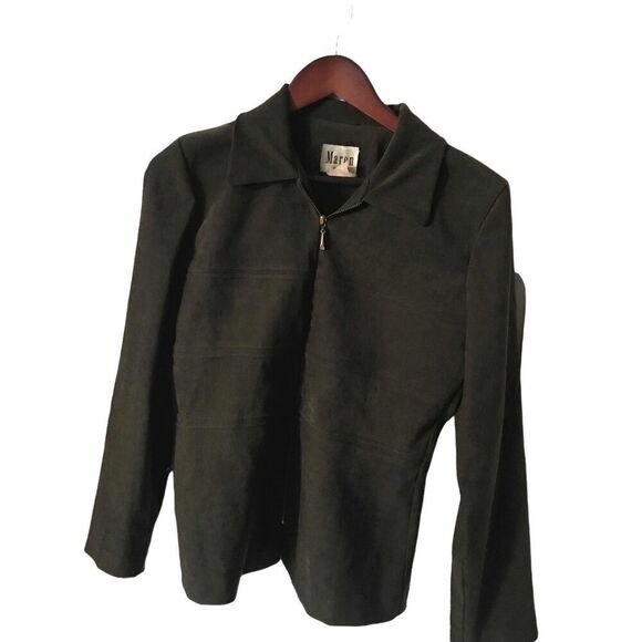 Vintage Maren Olive Green Full Zip Jacket Size 6 Petite Gatsby Old Money - Picture 2 of 5